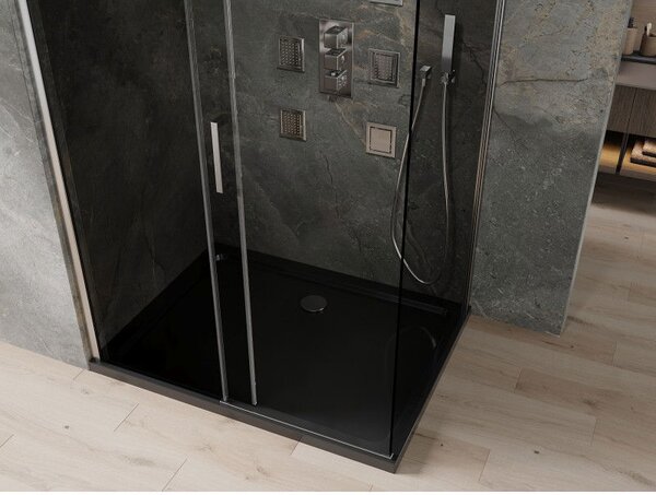 Mexen Omega sprchová kabína posuvná 100 x 80 cm, grafit, chróm + vanička Flat, čierna - 825-100-080-01-40-4070
