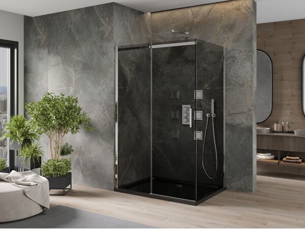 Mexen Omega sprchová kabína posuvná 100 x 80 cm, grafit, chróm + vanička Flat, čierna - 825-100-080-01-40-4070