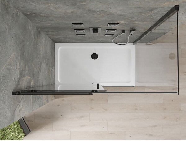 Mexen Omega sprchový kút posuvný 130 x 70 cm, transparentný, čierny + plochá vanička, biela - 825-130-070-70-00-4010B