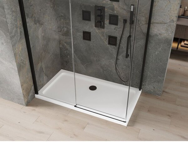 Mexen Omega sprchový kút posuvný 130 x 70 cm, transparentný, čierny + plochá vanička, biela - 825-130-070-70-00-4010B