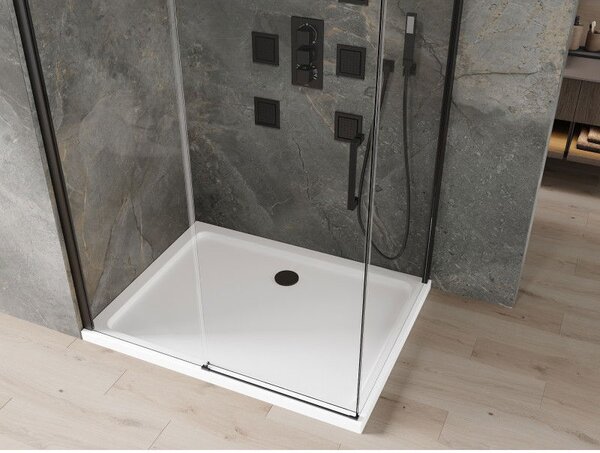 Mexen Omega sprchový kút posuvný 100 x 70 cm, priehľadný, čierny + vanička Flat, biela - 825-100-070-70-00-4010B