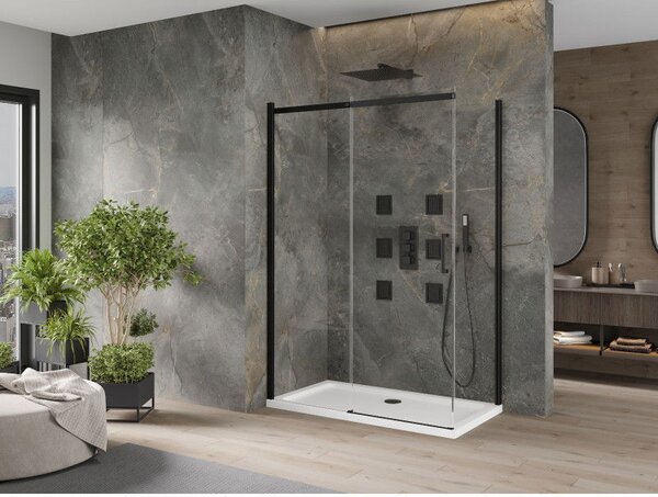Mexen Omega sprchový kút posuvný 130 x 70 cm, transparentný, čierny + plochá vanička, biela - 825-130-070-70-00-4010B