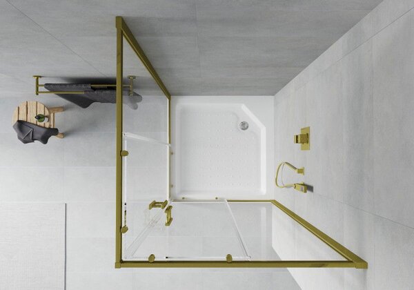 Mexen Rio štvorcový sprchovací kút 90 x 90 cm, transparentný, zlatý + sprchová vanička Rio, biela - 860-090-090-50-00-4510