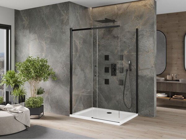 Mexen Omega sprchový kút posuvný 100 x 70 cm, priehľadný, čierny + vanička Flat, biela - 825-100-070-70-00-4010B