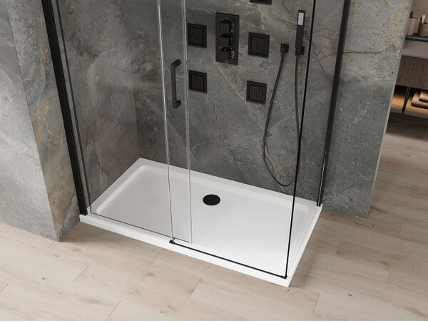 Mexen Omega sprchový kút posuvný 130 x 70 cm, transparentný, čierny + plochá vanička, biela - 825-130-070-70-00-4010B
