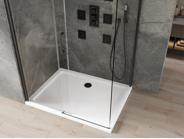 Mexen Omega sprchový kút posuvný 100 x 70 cm, priehľadný, čierny + vanička Flat, biela - 825-100-070-70-00-4010B