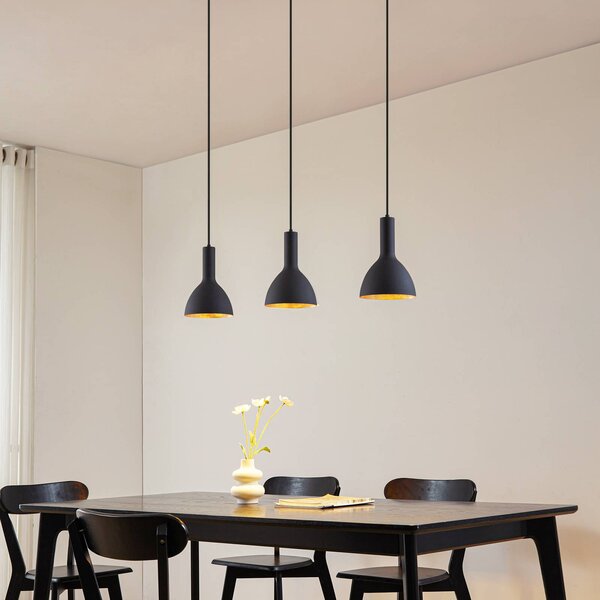 Arcchio závesné svietidlo Cosmina, 3-pl., dĺžka 90 cm, čierne, Čierna, Kuchyňa, kov, Moderný, Závesné svietidlo