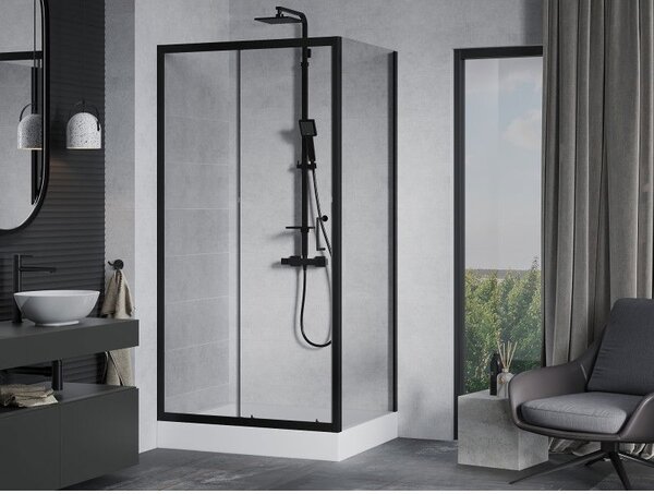 Mexen Apia sprchový kút posuvný 100 x 80 cm, transparentný, čierny + sprchová vanička Rio - 840-100-080-70-00-4510