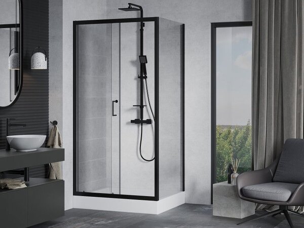 Mexen Apia sprchový kút posuvný 100 x 80 cm, transparentný, čierny + sprchová vanička Rio - 840-100-080-70-00-4510