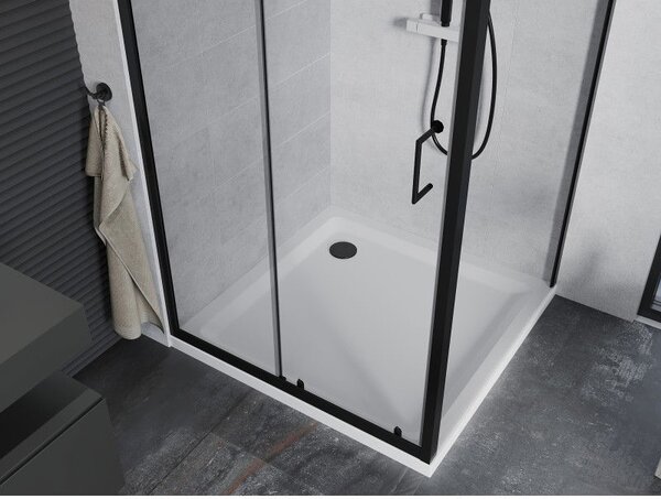 Mexen Apia sprchová kabína posuvná 90 x 90 cm, transparentná, čierna + vanička Flat, biela- 840-090-090-70-00-4010B