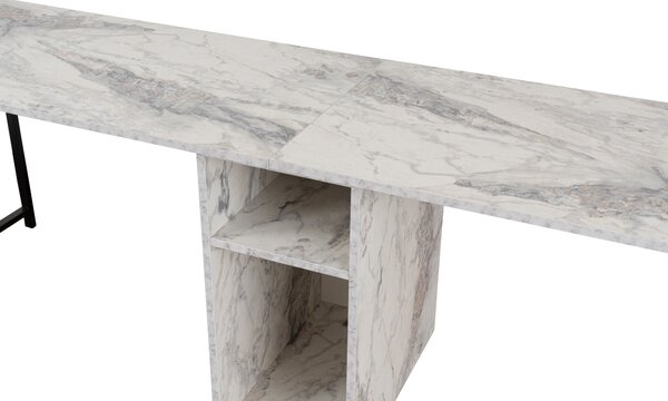 Kalune Design Kancelárska zostava pre 2 osoby TWIN biela mramorová/čierna