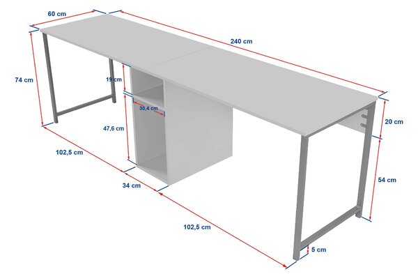 Kalune Design Kancelárska zostava pre 2 osoby TWIN biela mramorová/čierna