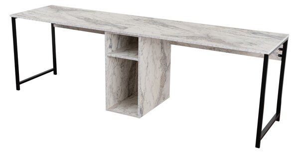 Kalune Design Kancelárska zostava pre 2 osoby TWIN biela mramorová/čierna