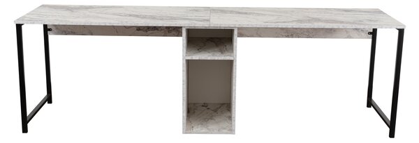 Kalune Design Kancelárska zostava pre 2 osoby TWIN biela mramorová/čierna