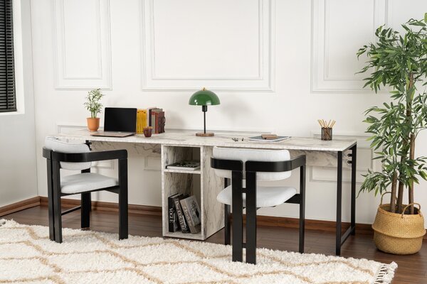 Kalune Design Kancelárska zostava pre 2 osoby TWIN biela mramorová/čierna