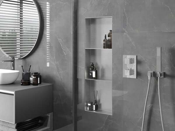 Mexen X-Wall-NR vstavaná polica bez lemu s policou 90 x 30 cm, inox - 1911903010S