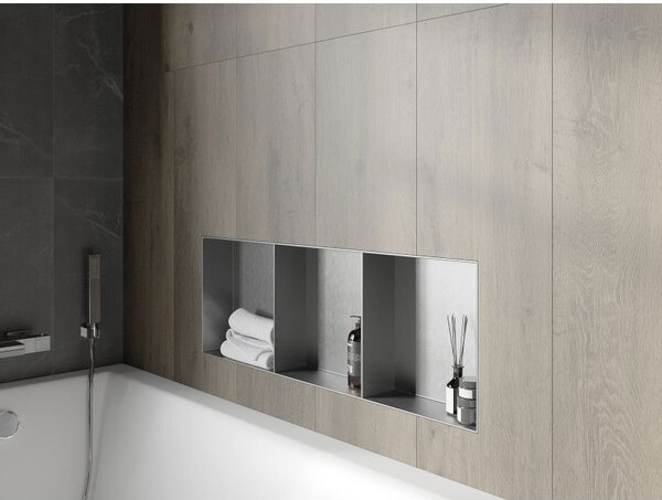 Mexen X-Wall-NR vstavaná polica bez lemu s policou 90 x 30 cm, inox - 1911903010S