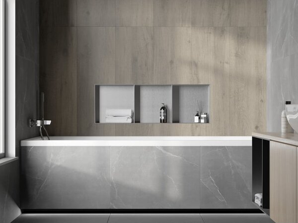 Mexen X-Wall-NR vstavaná polica bez lemu s policou 90 x 30 cm, inox - 1911903010S