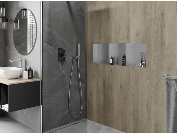 Mexen X-Wall-NR vstavaná polica bez lemu s policou 90 x 30 cm, inox - 1911903010S