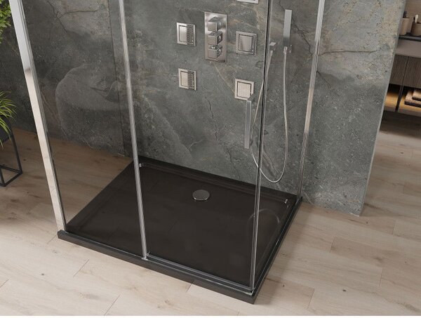 Mexen Omega-3S sprchovací kút 3-stenný, posuvný 110x80 cm, transparentný, chróm + vanička Flat - 825-110-080-01-00-3s-4070