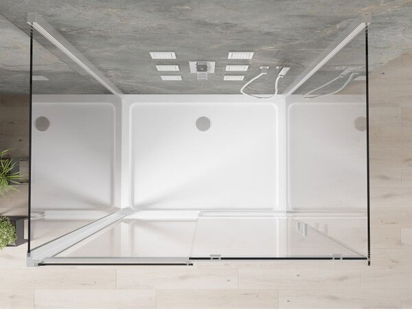 Mexen Omega-3S sprchový kút 3-stenový, posuvný 100x80 cm, transparentný, chróm + vanička Flat - 825-100-080-01-00-3s-4010