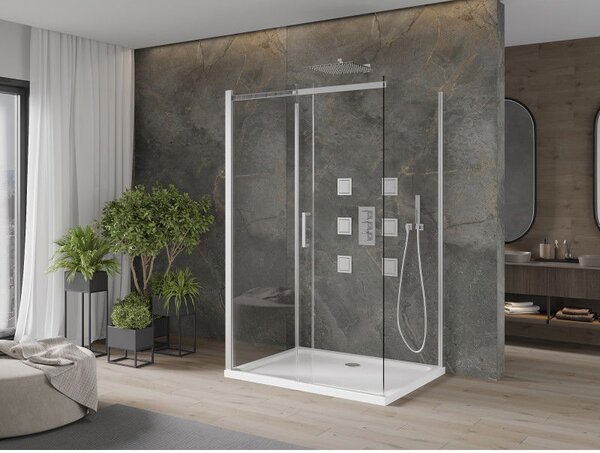 Mexen Omega-3S sprchový kút 3-stenový, posuvný 100x80 cm, transparentný, chróm + vanička Flat - 825-100-080-01-00-3s-4010