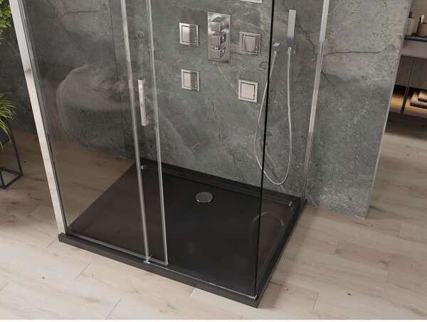Mexen Omega-3S sprchovací kút 3-stenný, posuvný 110x80 cm, transparentný, chróm + vanička Flat - 825-110-080-01-00-3s-4070