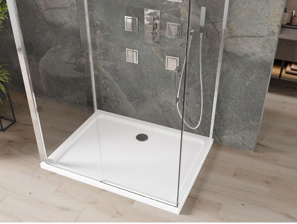 Mexen Omega-3S sprchový kút 3-stenový, posuvný 100x80 cm, transparentný, chróm + vanička Flat - 825-100-080-01-00-3s-4010