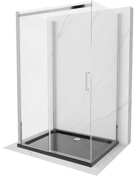 Mexen Omega-3S sprchovací kút 3-stenný, posuvný 110x80 cm, transparentný, chróm + vanička Flat - 825-110-080-01-00-3s-4070