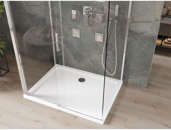 Mexen Omega-3S sprchový kút 3-stenový, posuvný 100x80 cm, transparentný, chróm + vanička Flat - 825-100-080-01-00-3s-4010