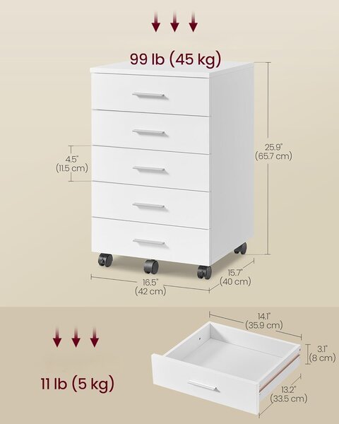 SONGMICS Kancelársky kontajner Vasagle Grigo 42 cm biely