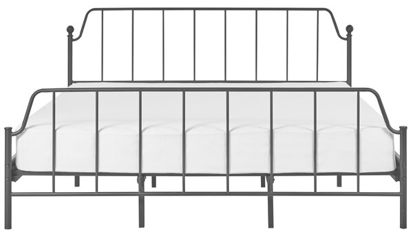 Posteľ čierna kovová 180 x 200 cm posteľný rám drevený lamelový rošt z topoľového dreva industriálna minimalistická spálňa
