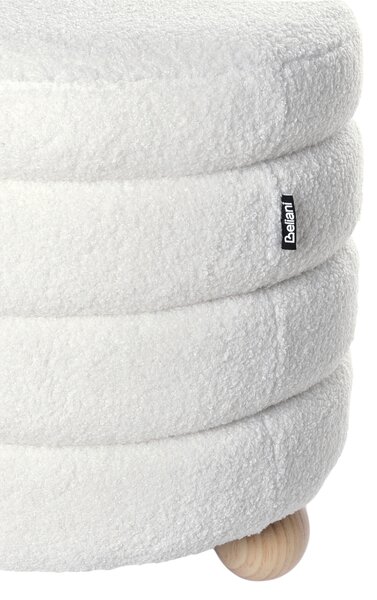 Taburetka krémová biela plyšová buklé teddy čalúnenie nohy z borovicového dreva bytové doplnky obývacia izba