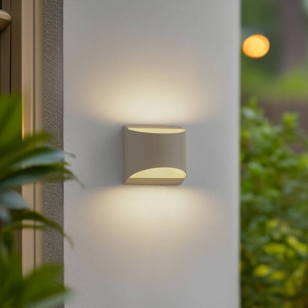 Lindby LED vonkajšie nástenné svietidlo Lenore, béžová, kov, 13,5 cm, Krémová / jantárovo žltá, Hliník, Moderný, Nástenné svietidlo