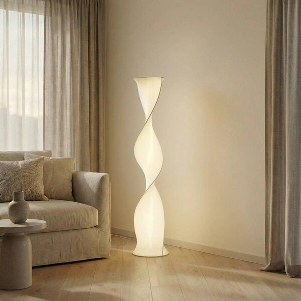 Lucande LED stojacia lampa Novelle, biele, výška 137 cm, Ø 29 cm, Biela / opálová, Obývacia izba / jedáleň, Plast, Dizajn, Stojaca lampa