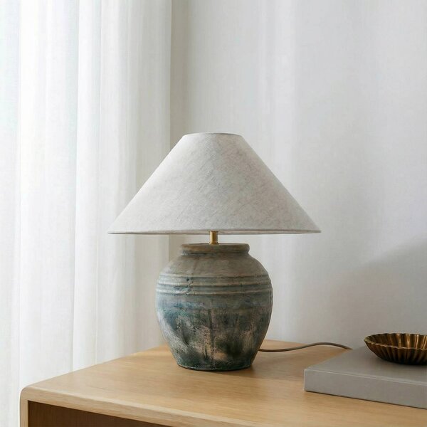 Lucande stolová lampa Thalorin, výška 46 cm, sivá, keramika, Hnedá / hrdzavá, Obývacia izba / jedáleň, Keramický, Škandinávsky, Stojacie svietidlo