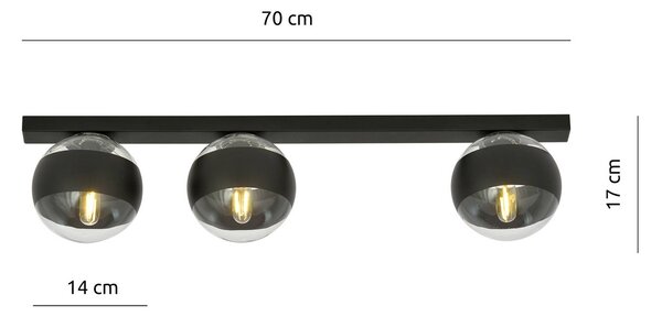 Lineárne stropné svietidlo, čierne/čierne, s tromi žiarovkami