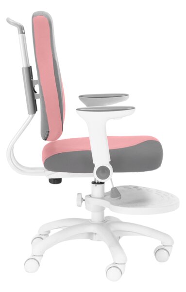 Detská rastúca stolička Neoseat KINDER WHITE PLUS — látka, šedá / svetlo ružová