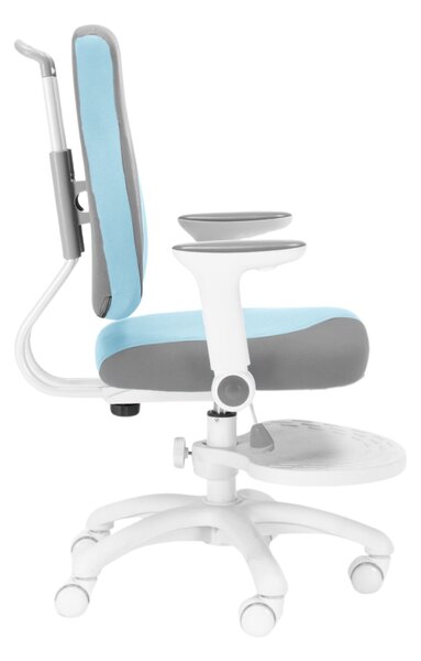 Detská rastúca stolička Neoseat KINDER WHITE PLUS — látka, šedá / svetlo modrá