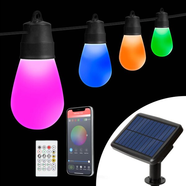 LED RGBIC solárna svetelná reťaz 15xLED/1,3W/3,7V 2200 mAh 8 m IP65 čierna + diaľkové ovládanie