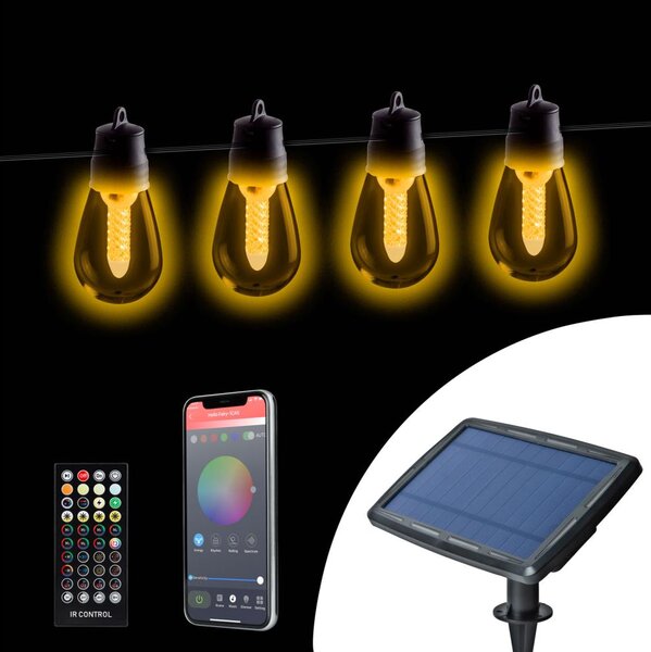 LED stmievateľný solárny reťaz 25xLED/1,5W/3,7/5V 2200 mAh 15 m IP65 čierna + diaľkové ovládanie