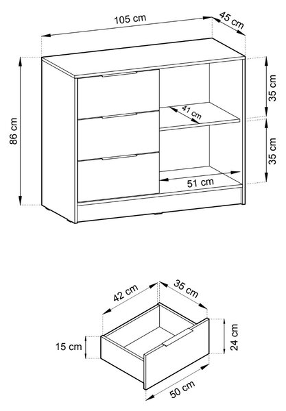 KOMODA LETIZIA S LAMELAMI KAŠMÍR / ČIERNA 105 cm