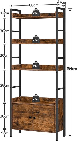 Knižnica Vasagle Selmon 60 cm hnedá/čierna