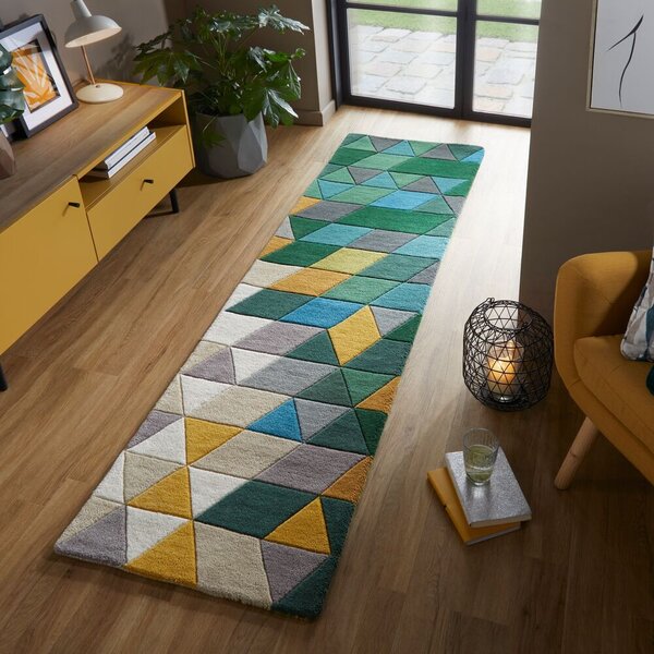 Flair Rugs, Ručne všívaný behúň Illusion Prism Green/Multi, 60x230, zelená, chodba / predsieň