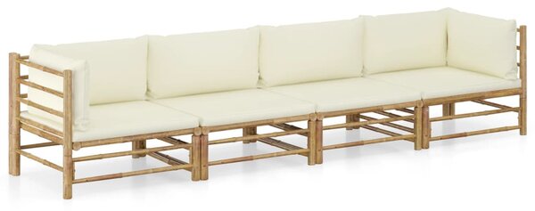 4-dielna záhradná sedacia súprava, krémové podložky, bambus