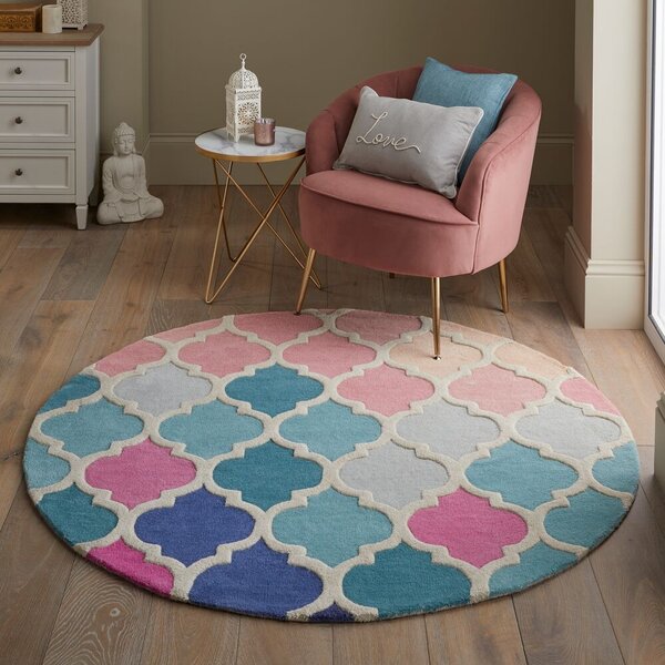 Flair Rugs, Ručne všívaný kusový koberec Illusion Rosella Pink/Blue kruh, 160x160 (priemer) kruh, viacfarebná, obývacia izba