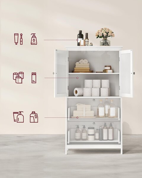 VASAGLE Kúpeľňová skrinka so zásuvkami 60 x 110 x 30 cm biela