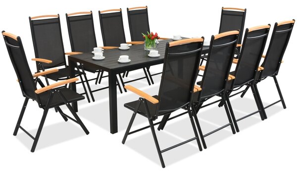 Verona Wood polywood hliníkový záhradný nábytok s veľkým stolom pre 10 osôb Garden Point black