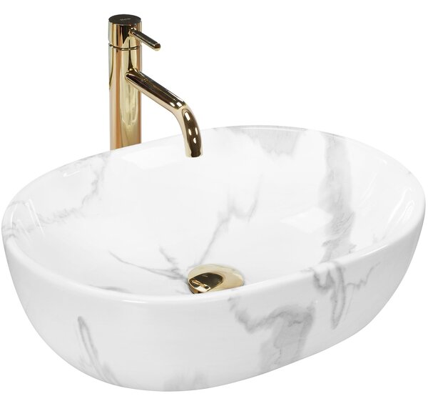 Rea Amelia Marmo Shiny, keramické umývadlo na dosku 480x345x135 mm, imitácia kameňa, REA-U8001