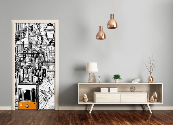 Samolepiace fototapety na dvere Električka v Lizbona 85x205 cm